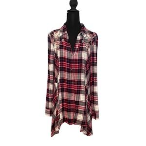 Plaid Button Down Shirt - Red and Black